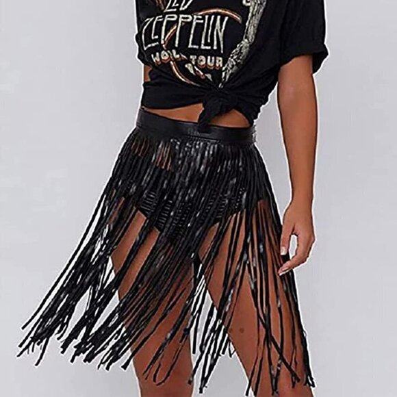 black Leather Waist Belt Tassel Dance Rave Cosplay Bondage BDSM NWT - Picture 2 of 5